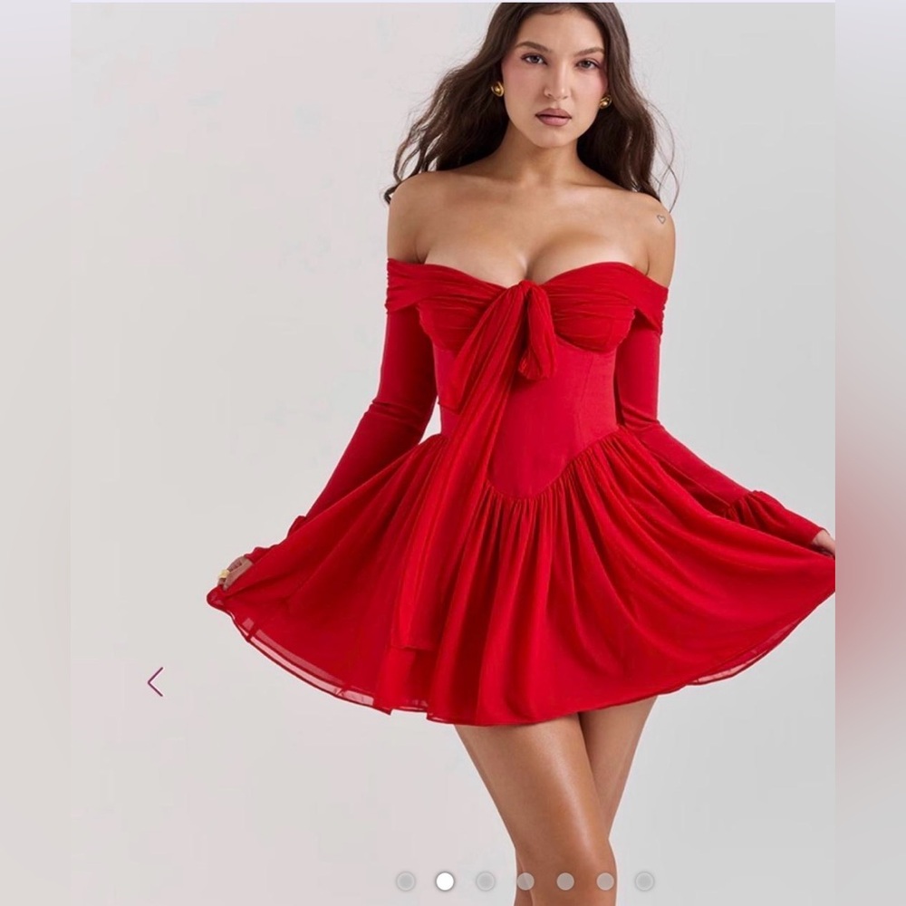 Off-Shoulder Red Tie-Front Mini Dress